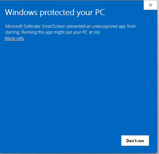 Click More info on SmartScreen dialog